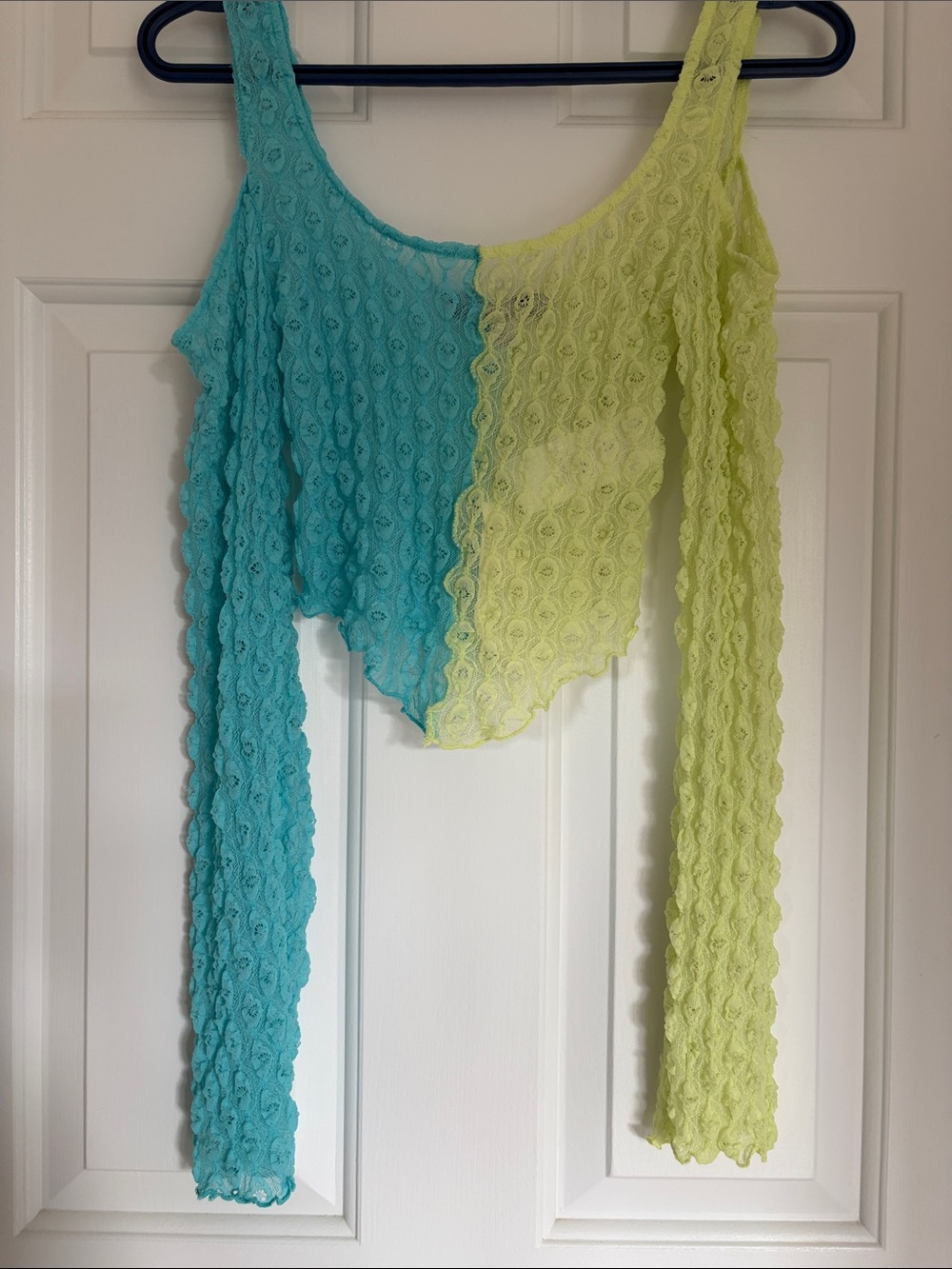 Urban Outfitters Two-Tone Blue and Lime Lace Long Sleeve Top